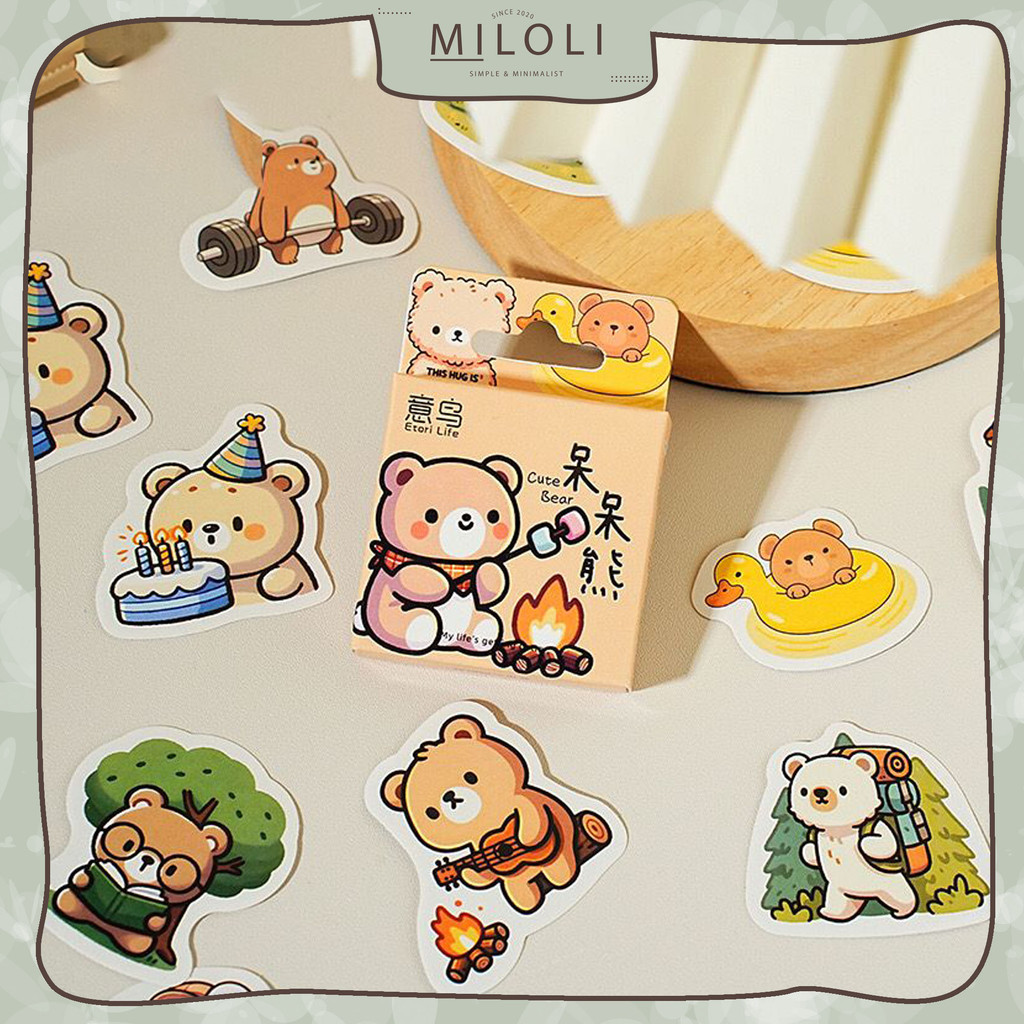 

[MILOLI] 46Pcs BROWN CUTE BEAR Deco DIY Scrapbook Stiker Jurnal Diary Planner Kotak - B0492