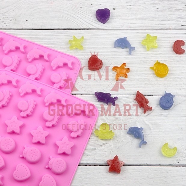 GM Isi 32 Cetakan Puding Kue Coklat Gummy Jelly Permen Yupi Agar Nugget Fondant Silikon Motif Ocean 