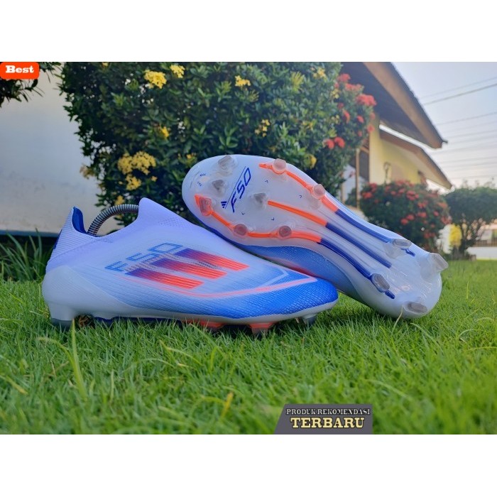 rekomendasi sepatu bola untuk kaki lebar Sepatu Bola Adidas F50+ laceless tanpa tali FG - White Sola