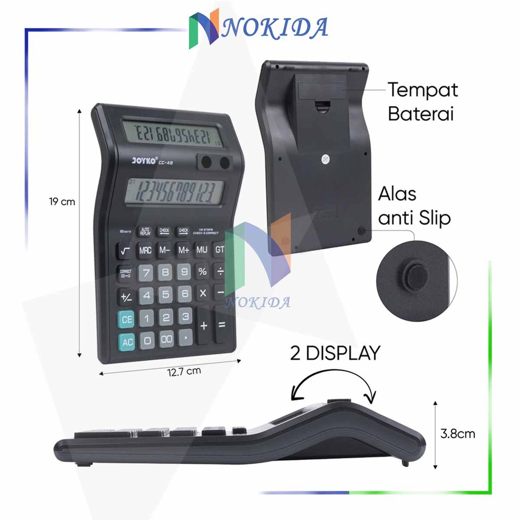 

Nokida Calculator CC-49 Joyko 12 Digits / Alat Mesin Hitung Kalkulator 2 Display