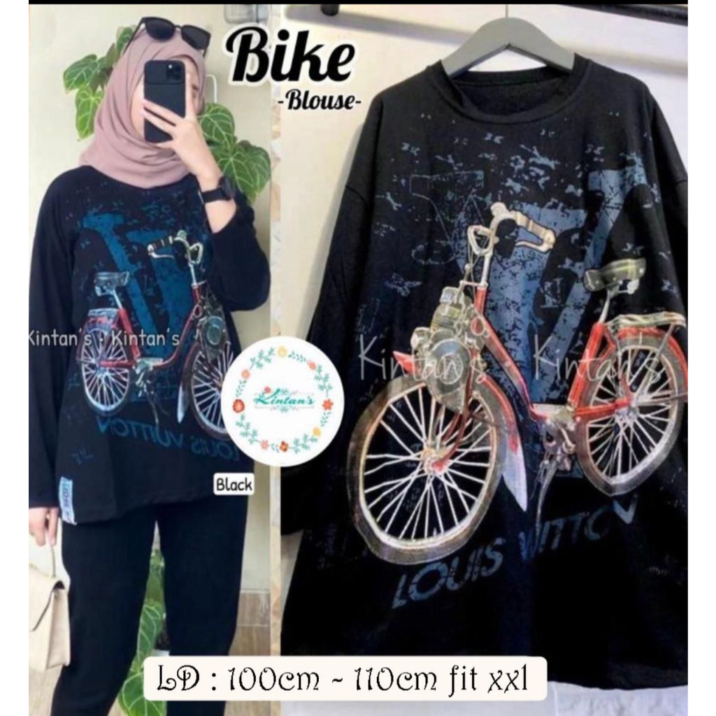 KAOS JUMBO XXL BAJU WANITA KAOS LENGAN PANJANG WANITA BIKE HITAM MOTIF VESPA
