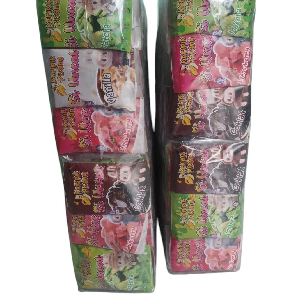 

Keripik pisang rasa rasa kemasan 1 bal (120 pcs) mix 4 rasa
