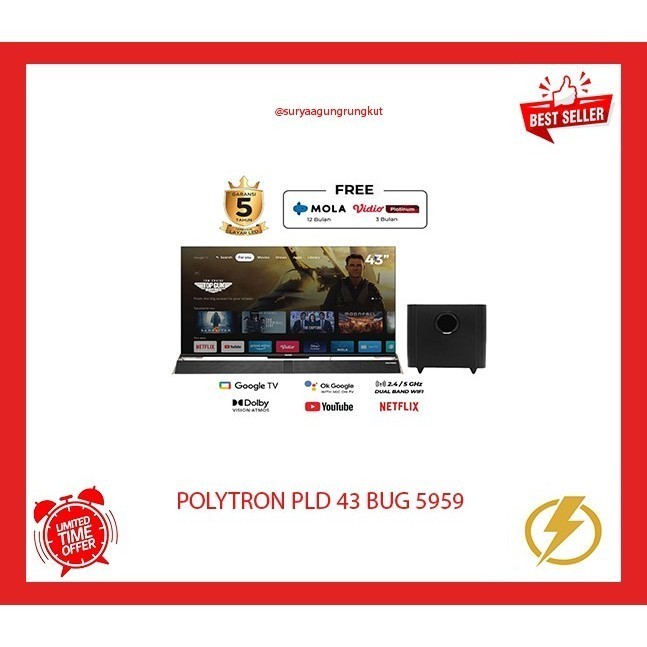 LED TV POLYTRON 4K UHD SMART CINEMAX SOUNDBAR 43 INCH - PLD 43 BUG 5959