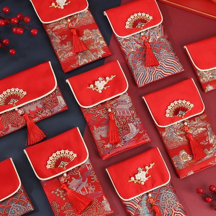

NEW Dompet Kain Premium Angpao Motif Kipas Merak Angpau Sincia Tebal Bordir Ampau Imlek Bahan Kain M