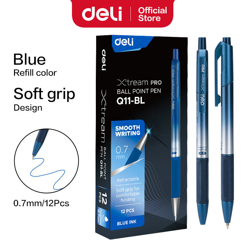 

Deli Smooth Ballpoint Pen Low Viscosity Ink Refill Signing 0.7mm Black Blue Office School Writing Tool Stationery Ball Pen 12pcs