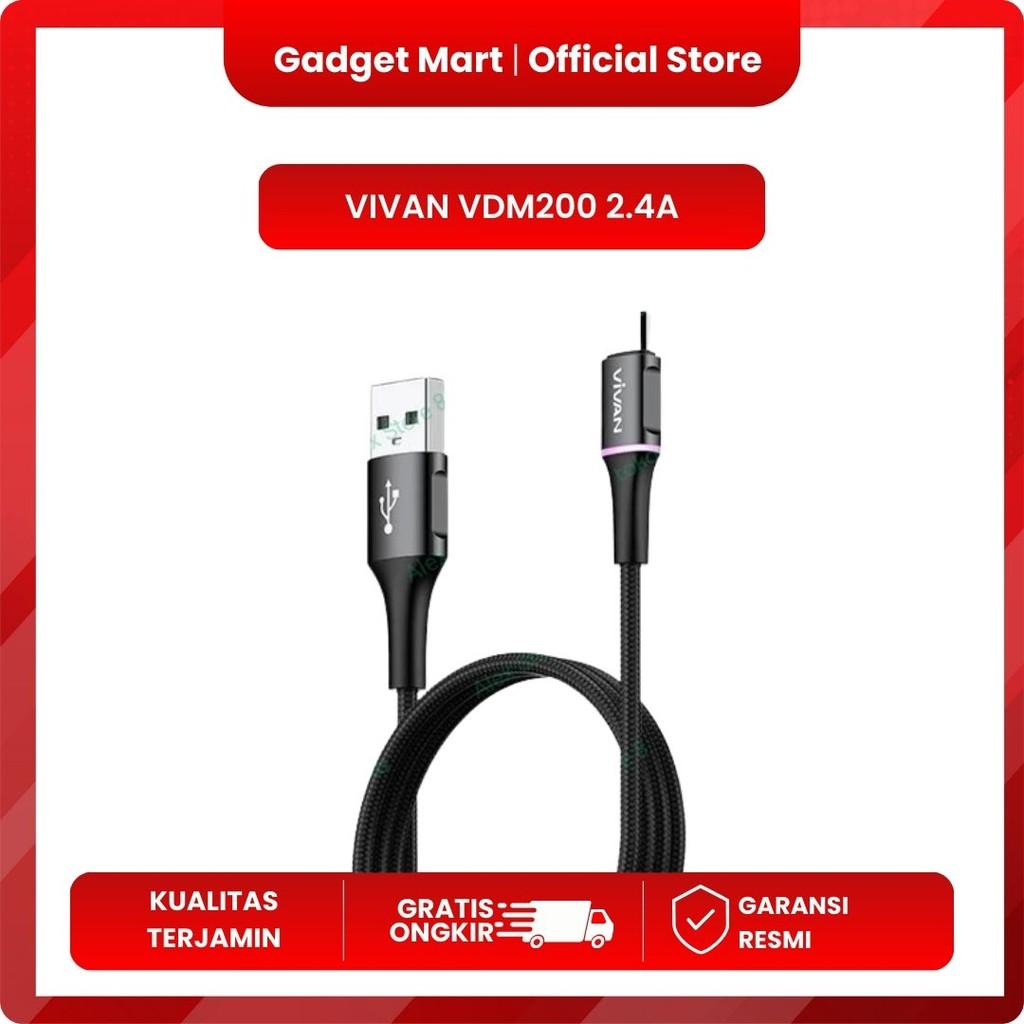 Kabel Data Micro USB Vivan VDM200 2.4A Fast Charging BLACK
