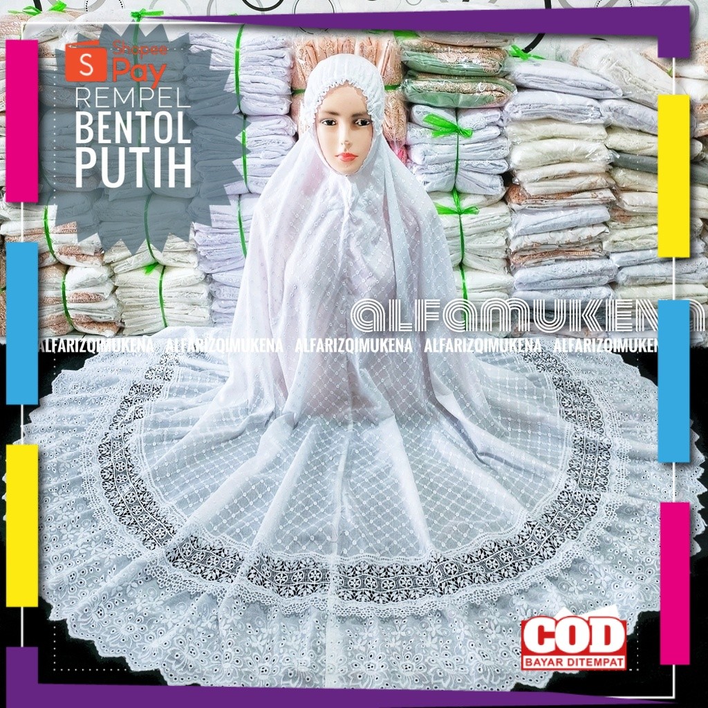 [PREMIUM ORIGINAL] Mukena dewasa putih bersih renda jumbo katun paris bordir premium