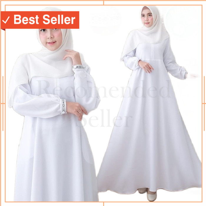 Busana Muslim Wanita Murah Keren Modis Cantik /Gamis Putih Bordir dress simpel elegan Baju Gamis Wan