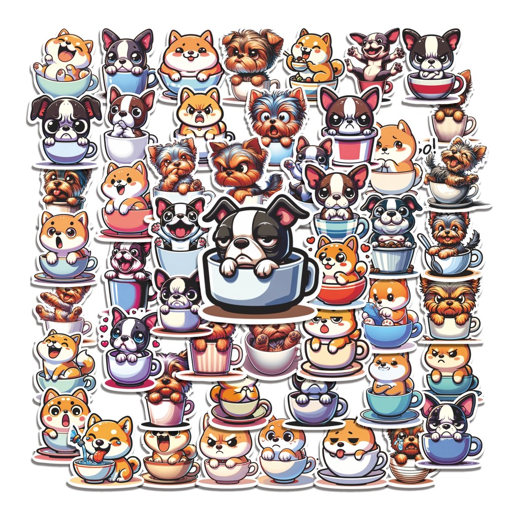 

COD 50 Pcs Stiker Tea Cup Puppy Lucu Anti Air Untuk Dekorasi Notebook Sepeda Skateboard Handphone DIY