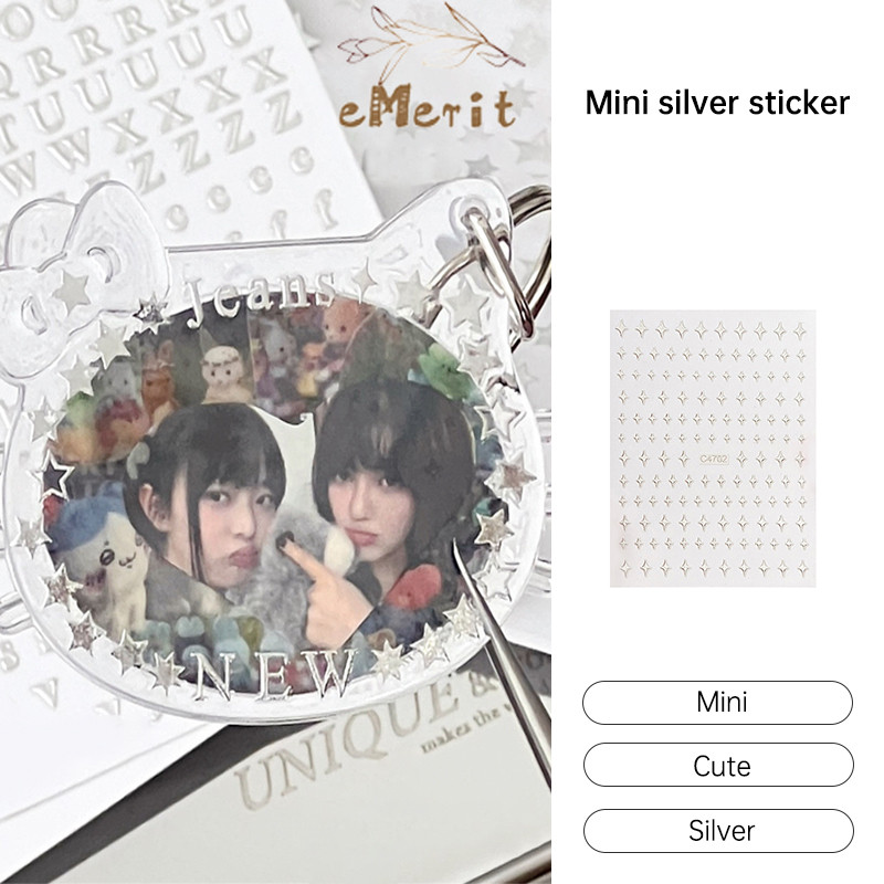 

Gantungan Kunci DIY Stiker Gaya Ins Mini Perak Stiker Dekoratif Bahan Scrapbook Stiker eMerit