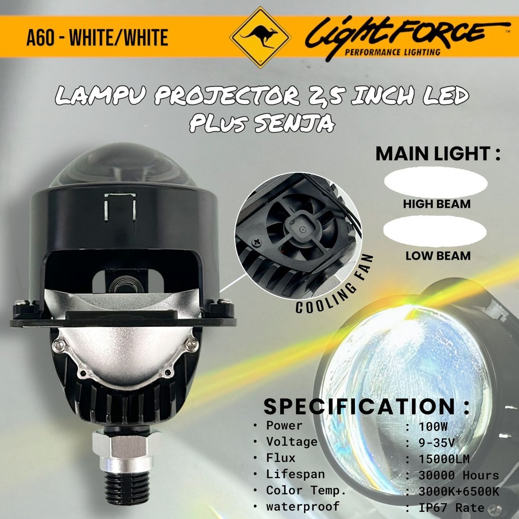 Lampu BILED PROJECTOR 2,5 Inch Lampu BILED MOTOR A60 LIGHTFORCE Plus Kipas