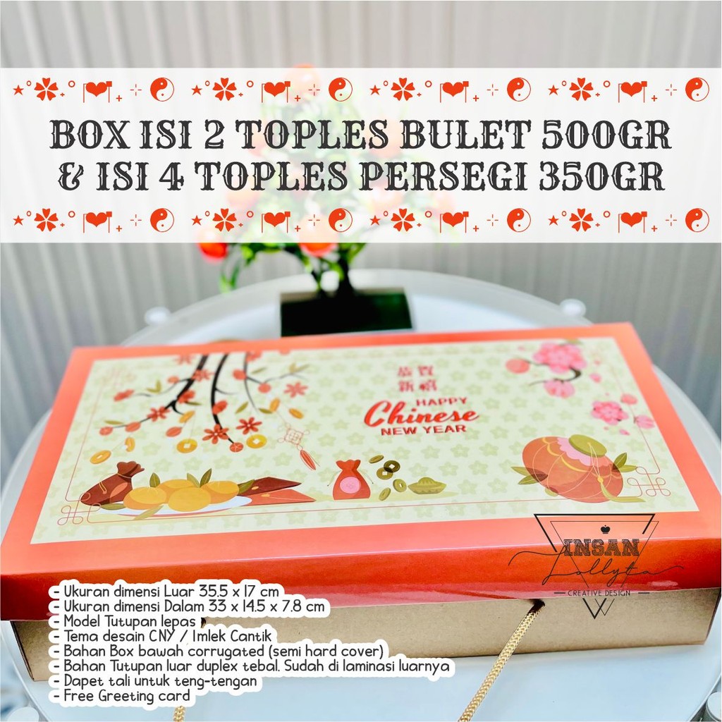 

Box kuker isi 2 toples Bulet 500gr / isi 4 toples persegi 350gr CNY / IMLEK Tema Guang Jin