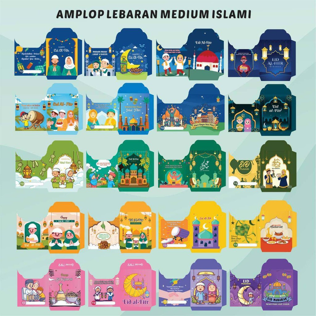 

Amplop lebaran angpao Idul Fitri ukuran Medium karakter kartun animasi lucu isi 10
