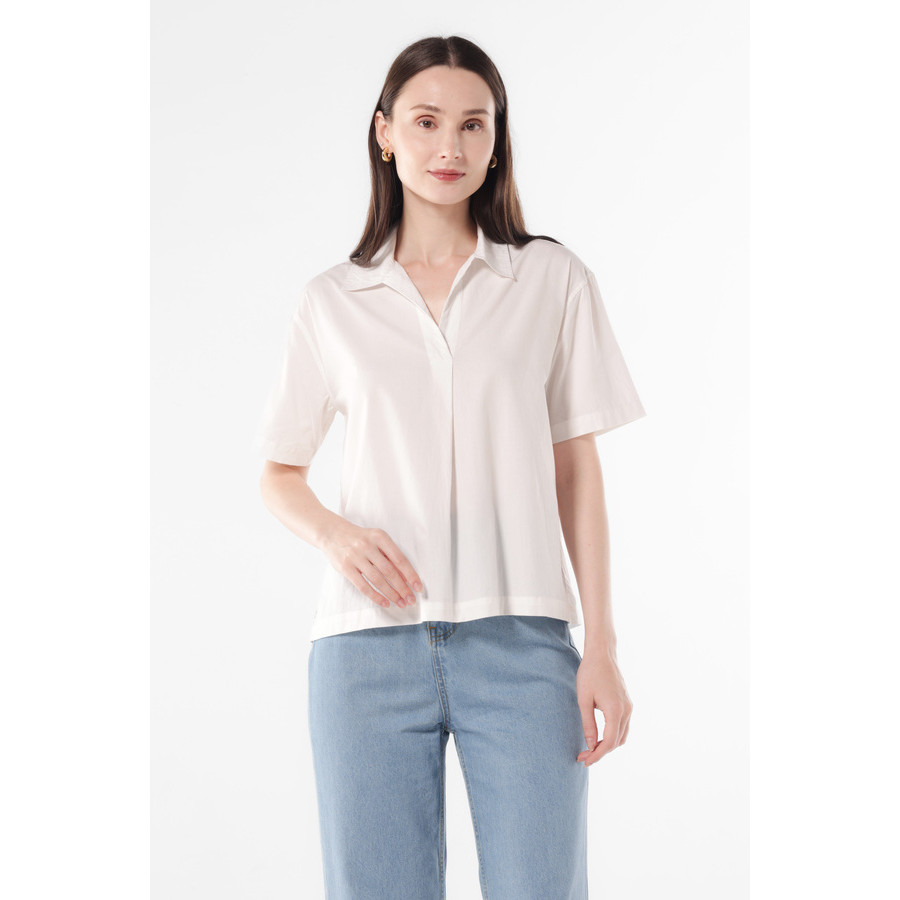 MINIMAL - Alina - Blus V Neck Kerah Skipper - White