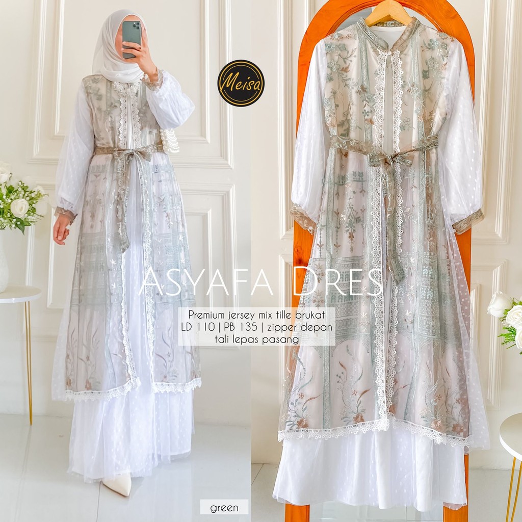 Dress jumbo Asyafa/Gamis syari set hijab/baju muslim wanita terkini 2025/baju lebaran best seller/ga