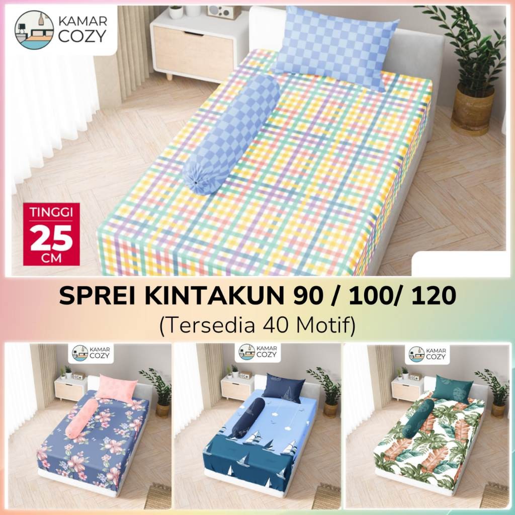 Sprei Kintakun Single 90X200 100X200 120X200 Set Free Sarung Bantal Guling - Seprai Double Karet Ant