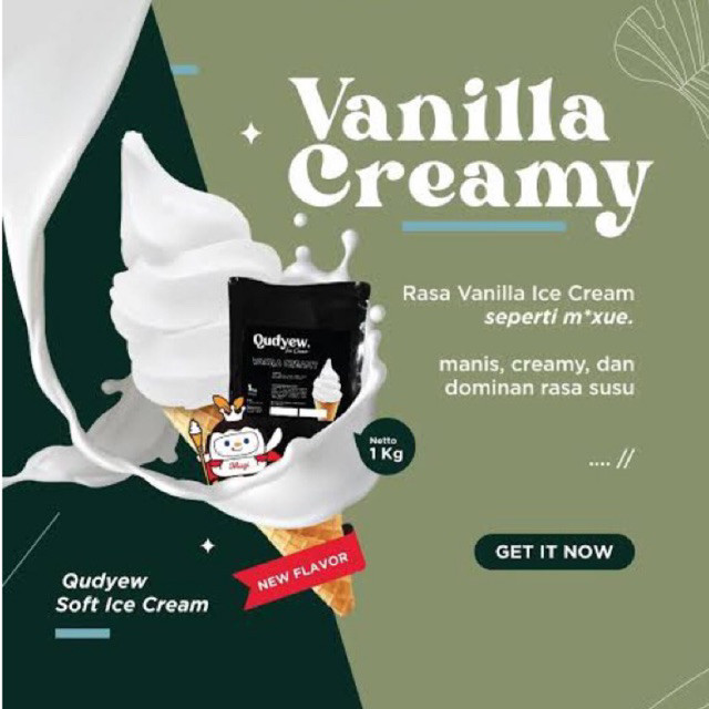 

Soft Ice Cream Vanila Creamy Qudyew 1kg Bubuk Es Krim