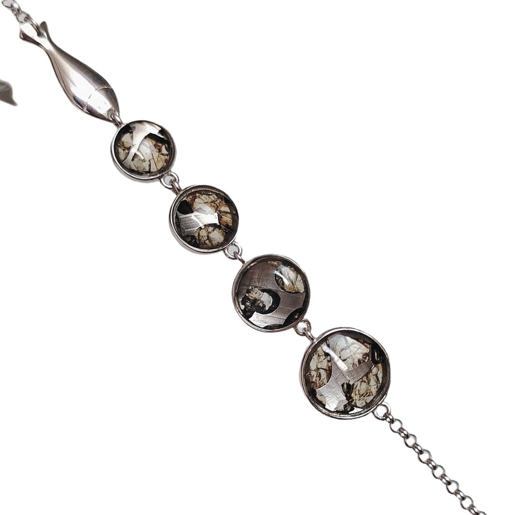 6.4g Seymchan Pallasite Olive Meteorite S925 Silver Bracelet Natural Meteorite Material Handmade Bra