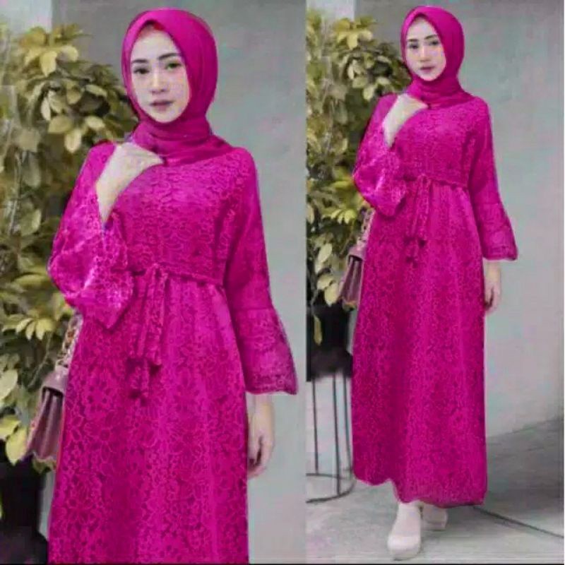 Size L Xl XXL Gamis Brukat Yasina / Maxi Brukat Yasina / Baju Muslim Jumbo Pesta Hajatan Kondangan