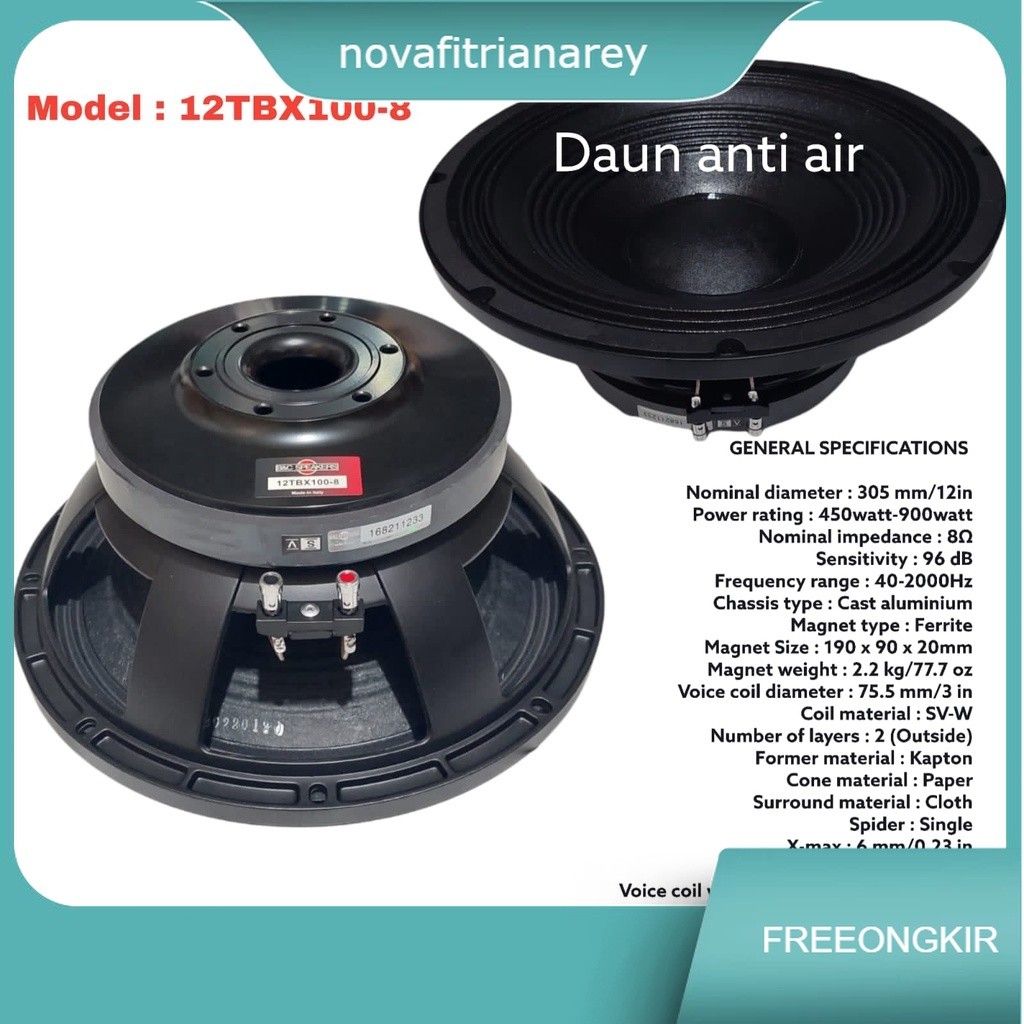 Speaker Komponen B&C 12TBX100/12 TBX100 12 INCH