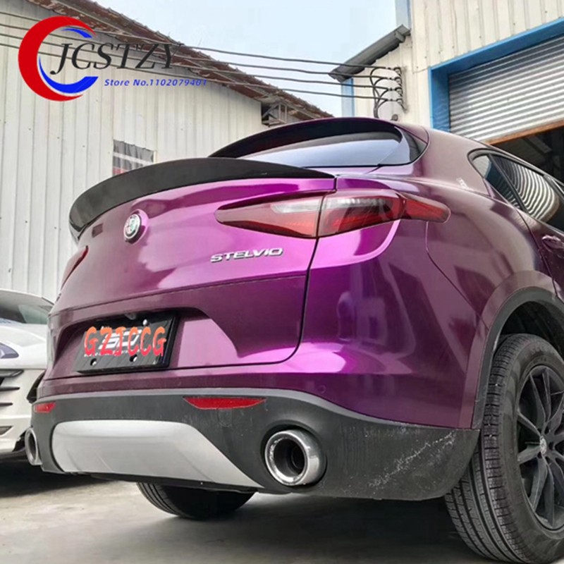 For Alfa Romeo Stelvio Spoiler Carbon Fiber Rear Trunk Spoiler Black Finish Quadrifoglio Verde SD St