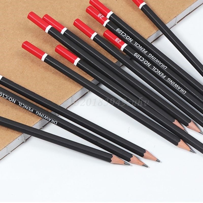 

OOTDTY 12pcs/box Pencil Sketch Drawing Writing 2H HB 2B 3B 3H 4B 5B 6B 8B 10B Office School Supplies