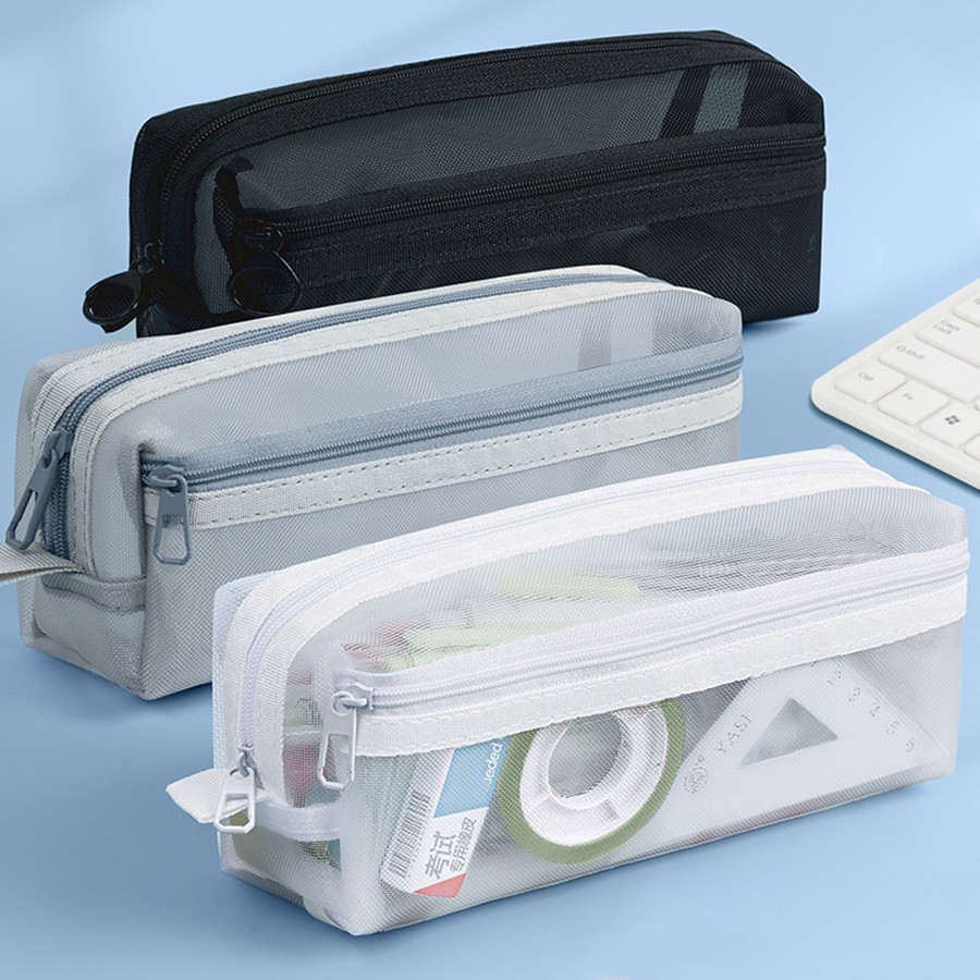 

Large Grid Mesh Pencil Case Compartment Pen Bag Clear Handheld Multifunction Pencil Pouch Stationary Transparent Makeup Bag