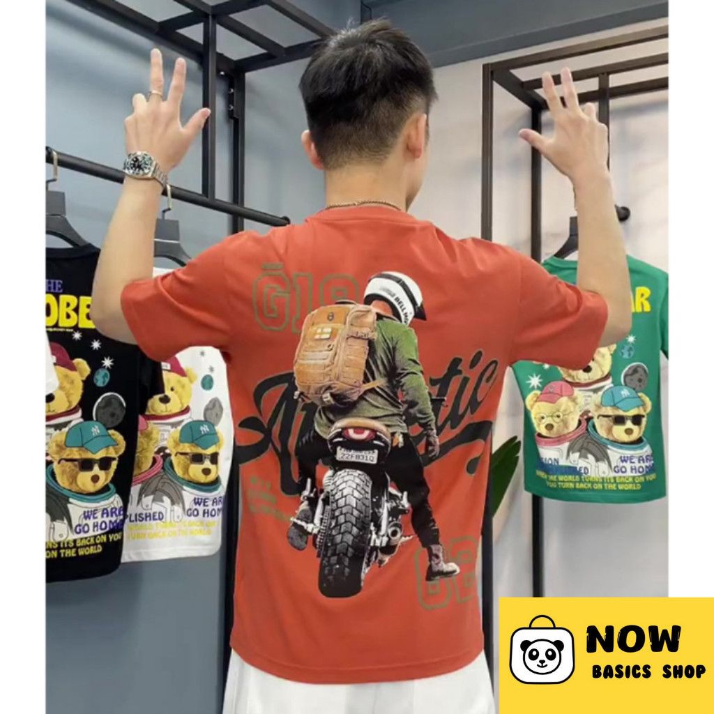 .NOW BASICS SHOP Hip-Hop Pria, Baju Motor Lengan Pendek