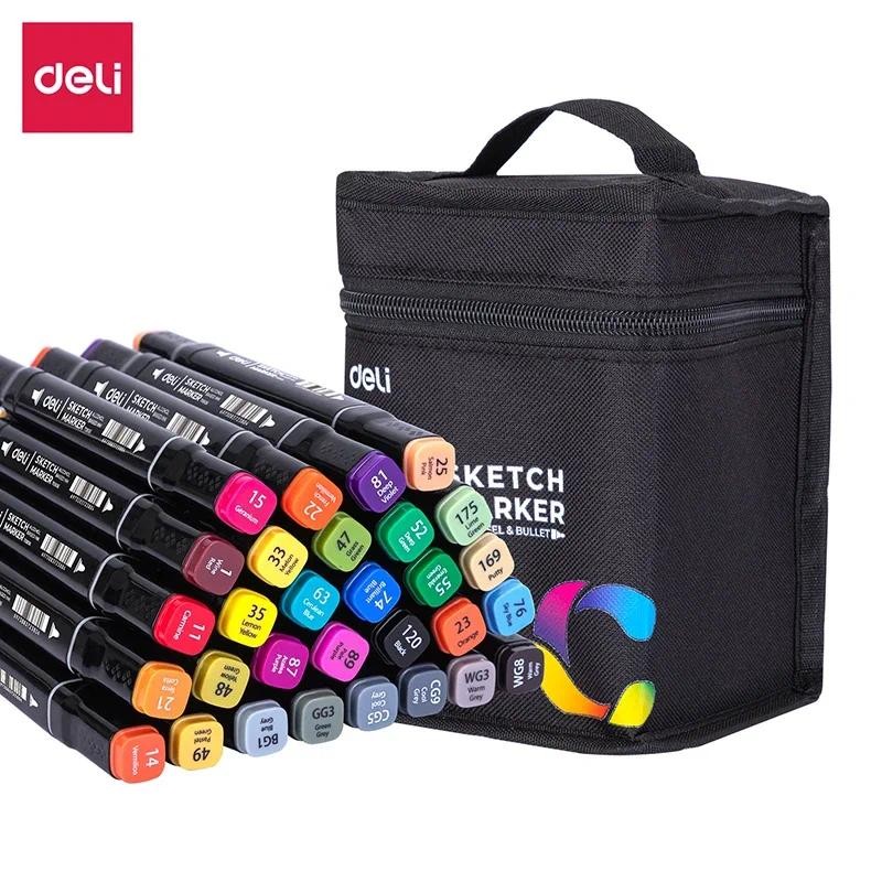 

Deli 30 Colors Paint Markers Pen Set Double Head Art Markers Sketch Marker with Organizing Case for Students Drawing Supplies