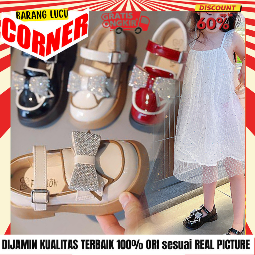 Sepatu Pantovel Pesta Anak Perempuan Pita Blink Glitter Premium Usia Sekolah SD SMP F2023-36