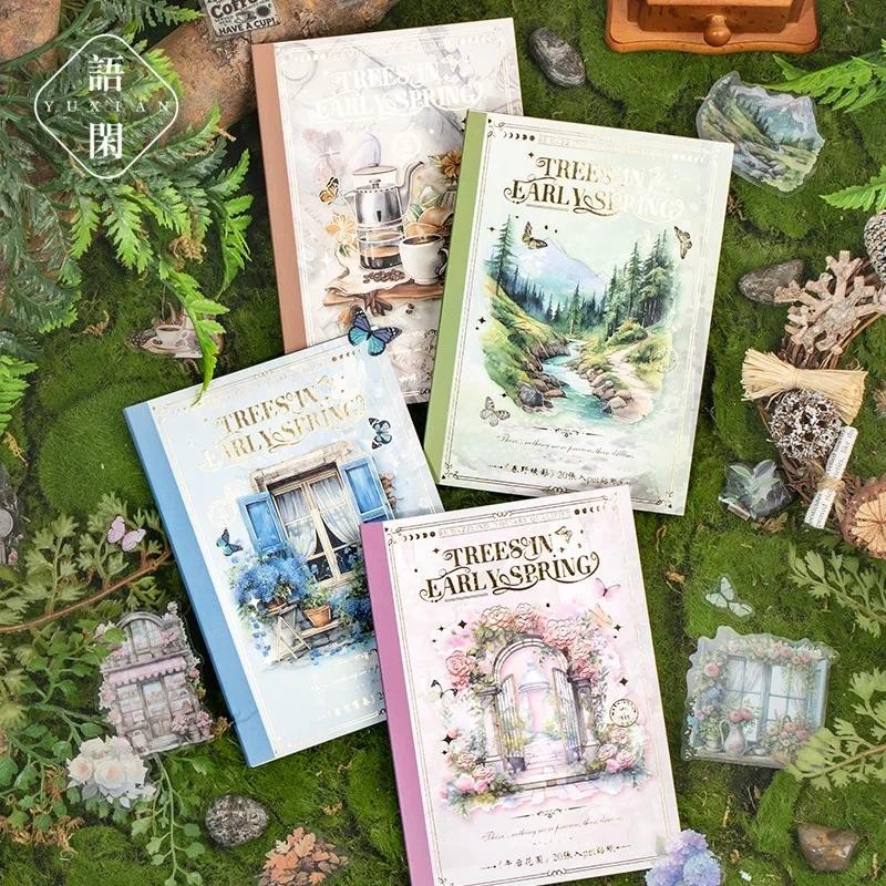 

20 Sheets/pack Retro Art Landscape PET Transparent Sticker Book Early Spring Tree Vintage Scrapbooking Journaling Collages