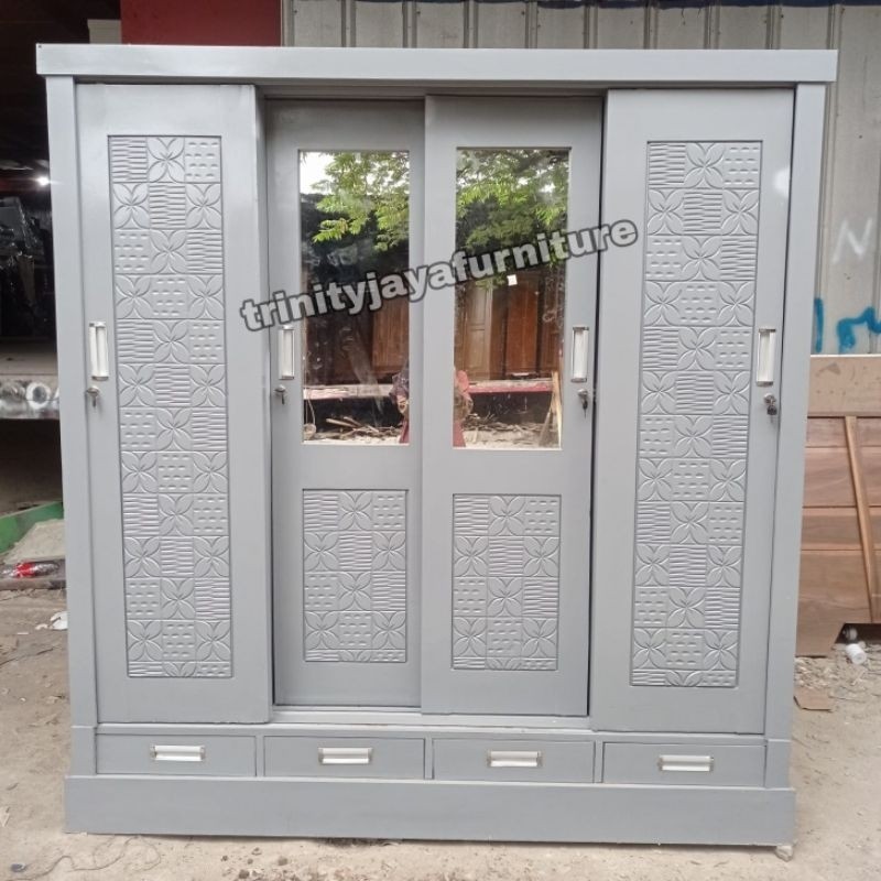 Lemari Pakaian 4 Pintu Sliding Jati Duco Knockdown/Candra Furniture