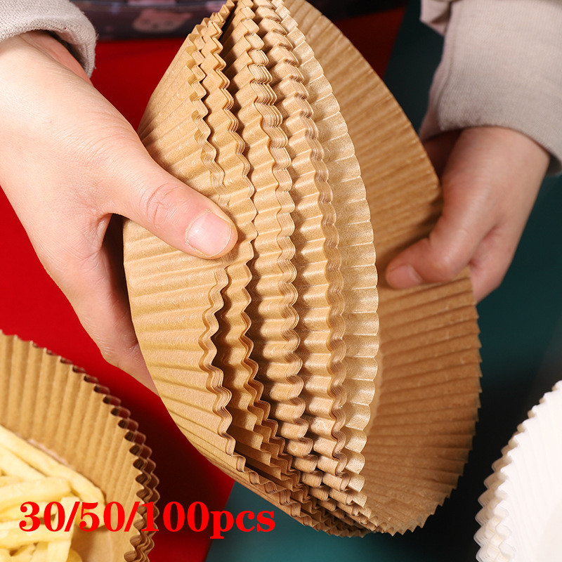30/50/100pcs Air Fryer Disposable Paper Liner Non-Stick Mat Steamer Round Paper Baking Mats Kitchen 