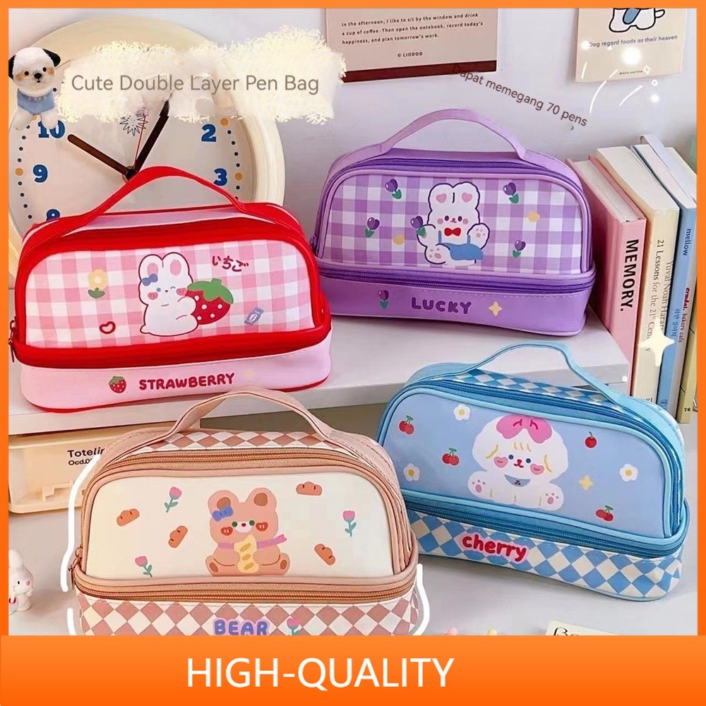 

【COD】Tempat pensil berkapasitas besar/tas kosmetik berlapis ganda/tas penyimpanan / Tempat Pensil Kotak