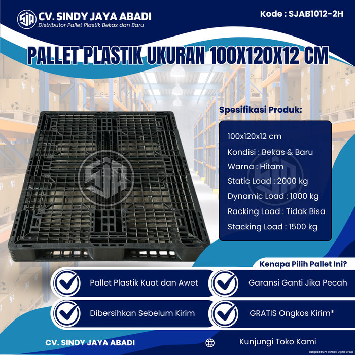 

Pallet Plastik Bekas Ukuran 100x120x12 cm - SJAB1012-2H / Pallet Plastik Warna Hitam / Pallet Plastik Jaring