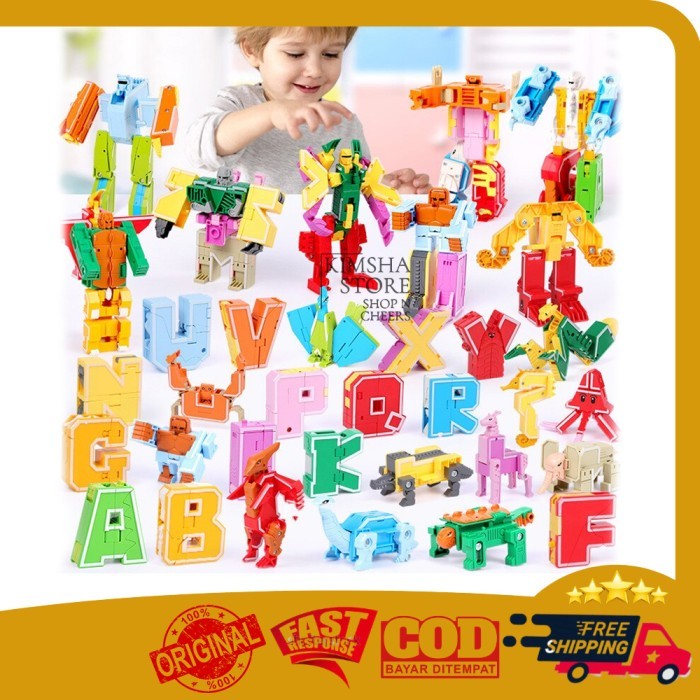"C.Hyl S" - TERBARU Mainan Huruf Abjad Alphabet Robot Animal Dino Transformer Edukasi Anak - Random 