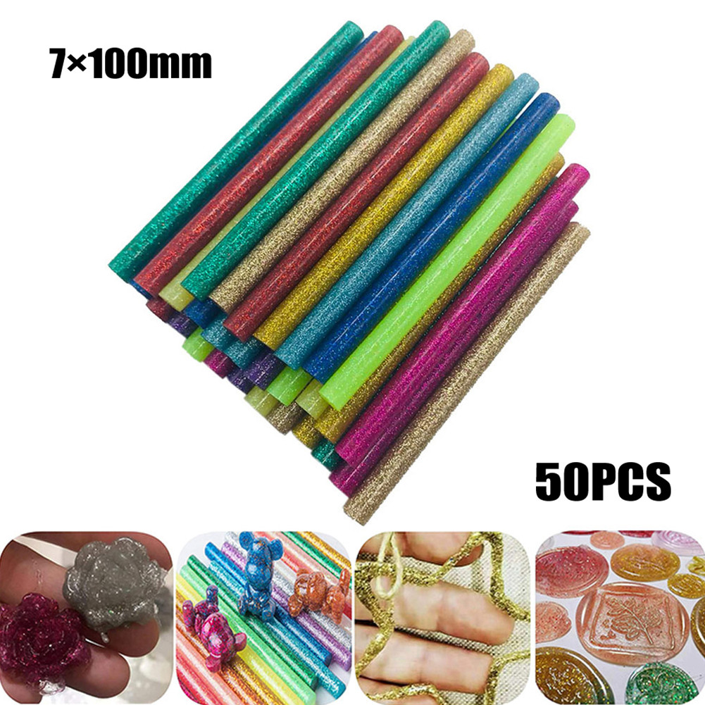 

50Pc Hot GlueSticks High Viscosity Glitter GlueSticks Colored Hot Melt Glue Repair Strip Tool For Wood Plastic Fiber Electronic