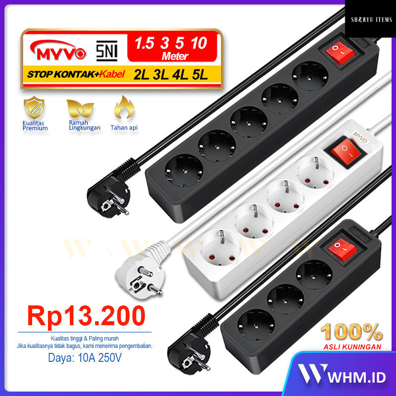 MYVO SNI Kabel 15M 3M 5M 10Meter Dan 15Y 3Y 5Y 10Yard 2L 3L 4L 5L Stop Kontak Hitam Dan Putih On/Off