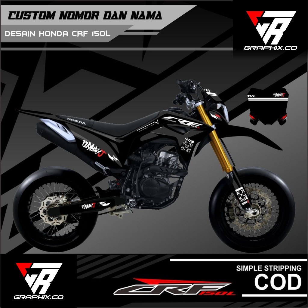 DECAL CRF 150L FULL BODY PREMIUM SUPERMOTO GLOSSY DOFF HITAM SIMPEL KEREN