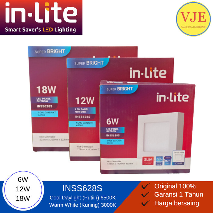 Inlite INSS628S Lampu downlight LED square outbow - Downlight outbow kotak - Lampu Panel kotak Outbo