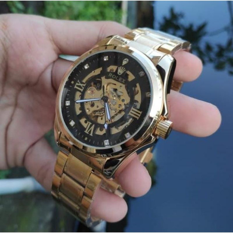 JUAL JAM TANGAN Jam Tangan Otomatis Romawi Tengkorak Skeleton Jam Tangan Tanpa Baterai Terlaris