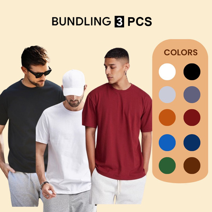 PROMO.. Paket Bundling 3 Pcs Koas T-Shirt Pria Hitam-Putih-Maroon | T-Shirt Wanita | Koas Original