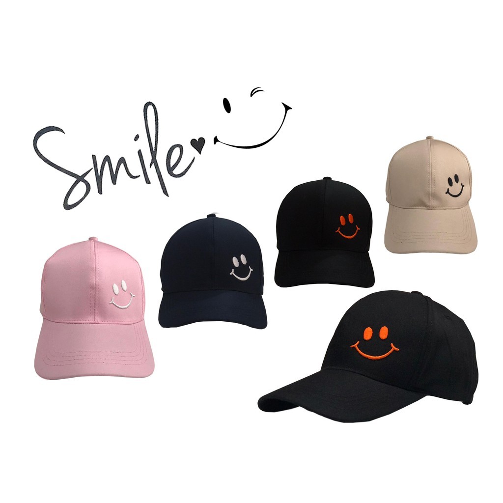 Topi Baseball dewasa Bordir Smile / Topi Korea / Topi Perempuan
