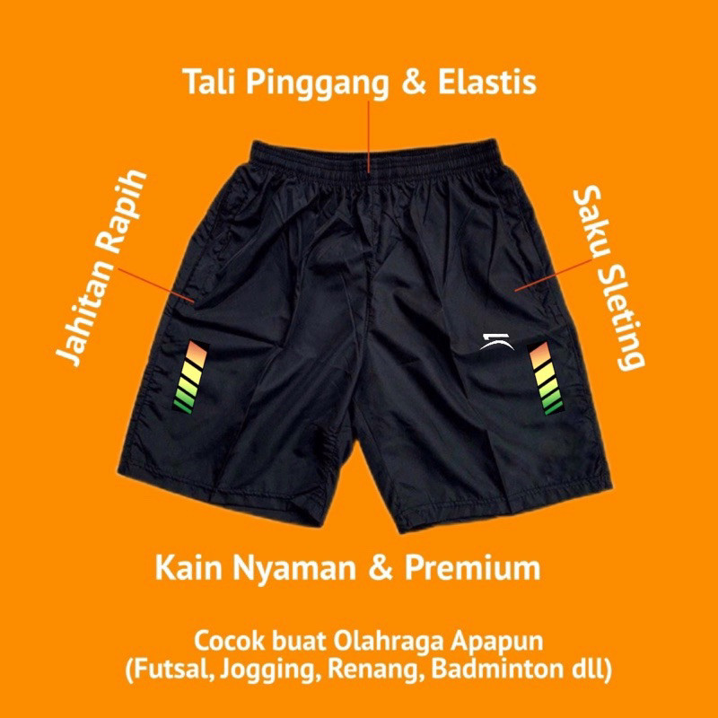 Celana Pendek KS0125 Parasut Olahraga Saku Resleting Boardshort Pria Wanita Celana Pendek Olahraga P