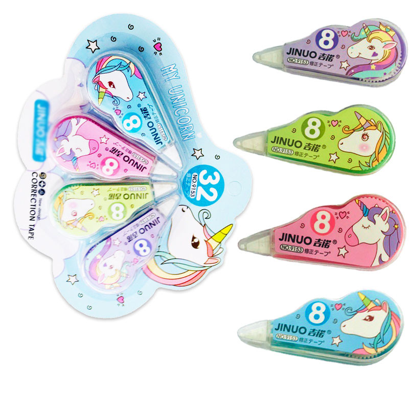 

4 Pcs/pack Kawaii Unicorn White Sticker Correction Tape Error Eraser For Student Stationery Corrector School Office Supplies K