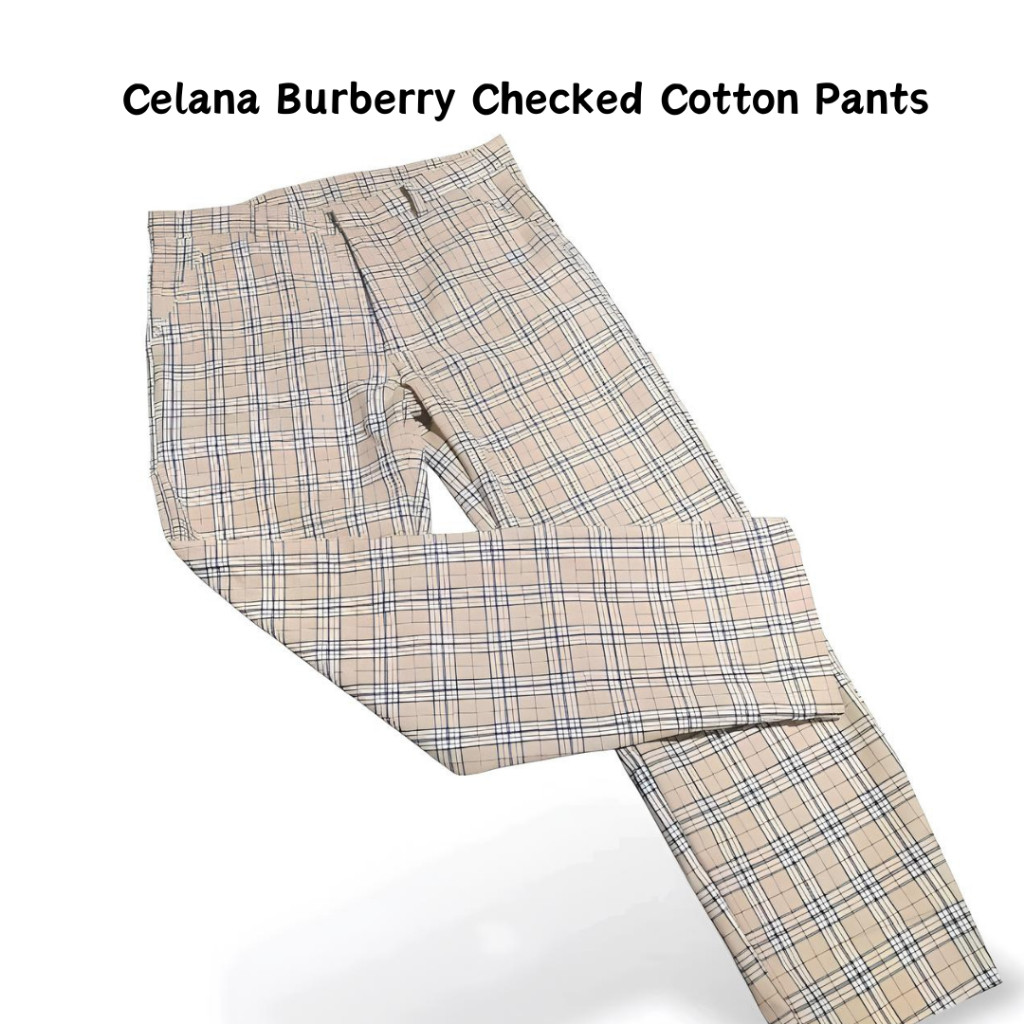GMCSTORE.ID Celana Panjang Kotak SMA SMK Garis  Pria Wanita Burberry Checked Cotton Pants Jumbo