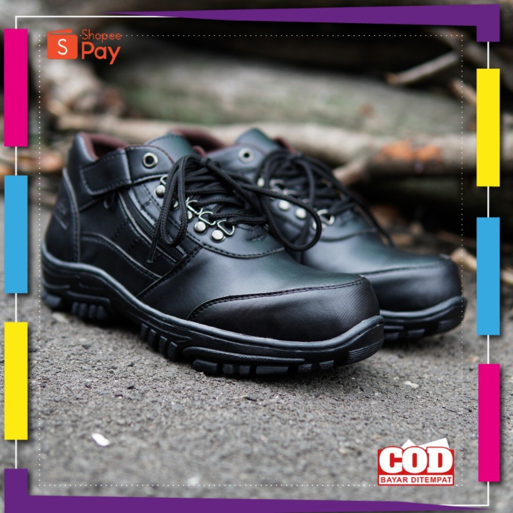 [PREMIUM ORIGINAL] Bisa COD  Sepatu Boot Septi ujung Besi Crocodile Morisey Pendek Hitam Muncak Trac