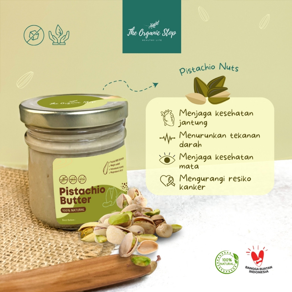 

TheOrganicStop Pistachio Butter 100% Natural Selai Unsweetened Vegan Keto 100 gram