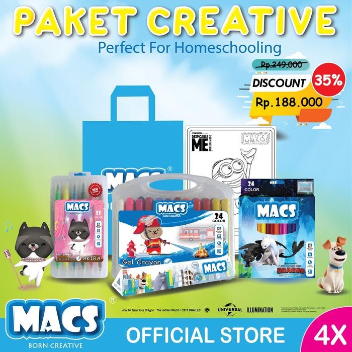 

Macs Paket Creative Paket Mewarnai Anak Pensil Warna Gel Crayon Pensil 2B Brush Pen Set - Paket Mewarnai Anak