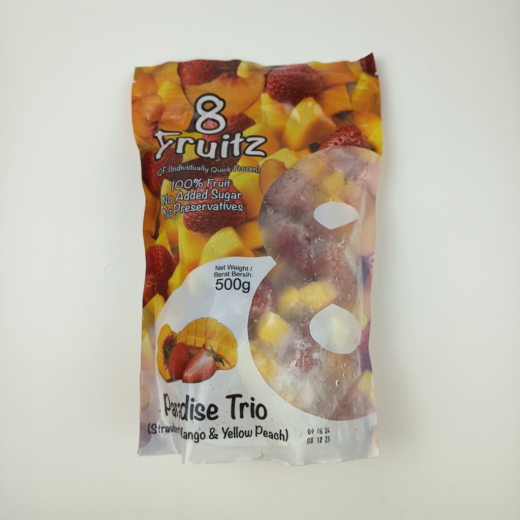

8 Fruitz Paradise Trio 500Gr Strawberries Mango & Yellow Peach Buah Beku Buah Frozen
